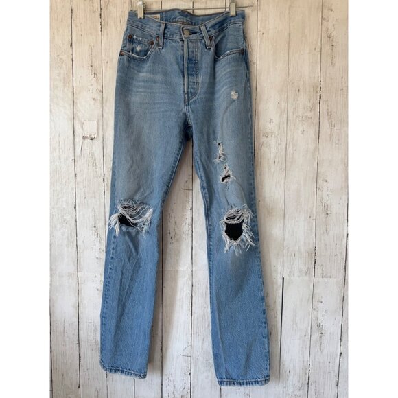 Levi's 501 Original Fit High Rise Distressed Jeans Women's Size 25x32 - Picture 1 of 12